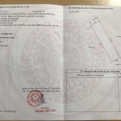 Lô đất 87m Khúc Thừa Dụ 2, P Vĩnh Niệm, Q Lê Chân, HP