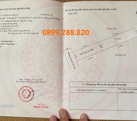 Đất 77m2 mặt đường Nguyễn Văn Hới, P Thành Tô, Hải An
