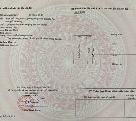 Thanh lý lô đất 76,5m2 mặt đường Trung Hành cạnh Vinsmart