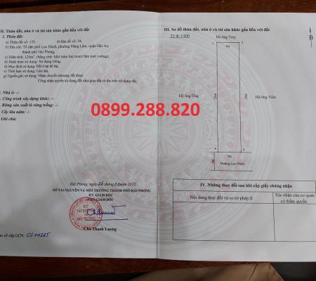 Lô đất 125m2 mặt đường Lực Hành, Đằng Lâm, Hải An