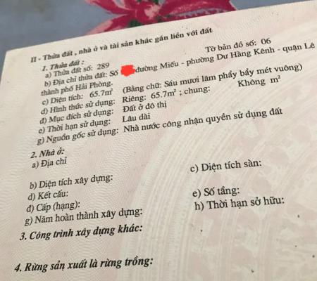 Nhà 4 tầng xây độc lập 66m2 mặt đường Miếu Hai Xã, Dư Hàng Kênh
