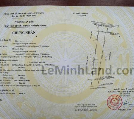 Đất 147m2 mặt đường Lê Thánh Tông, Vạn Mỹ, Ngô Quyền